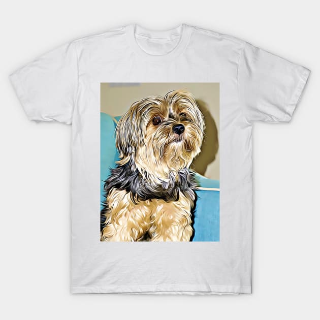 Cute Yorkshire Terrier Yorkie Puppy Digital Art T-Shirt by AdrianaHolmesArt